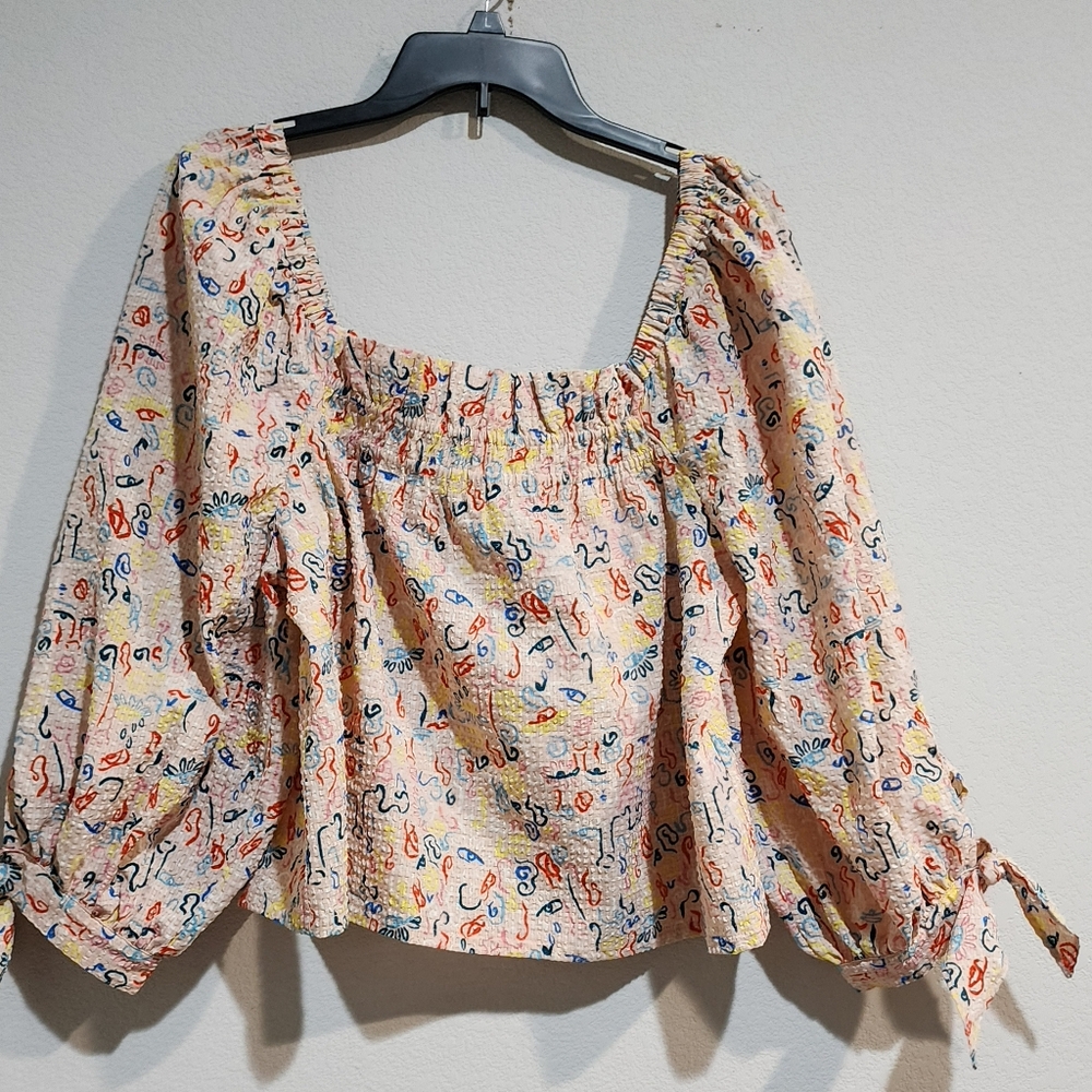 Nordstrom by Christina Martinez Colorful Patterned Off-Shoulder Top Size L